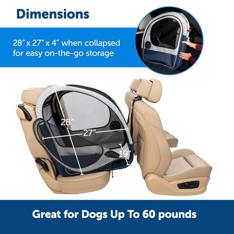 Aluminum Frame Dog Crate Folds Down For Storage Secures With Headrest Strap And Seatbelt Portable Pet Crate For Car
