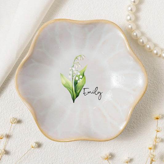 Birth Month Flower Gift For Her - Personalized Jewelry Dish