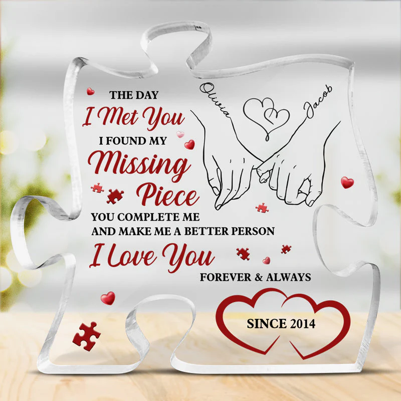 Couple Personalized Custom Puzzle Shaped Acrylic Plaque - Gift For Husband Wife, Anniversary