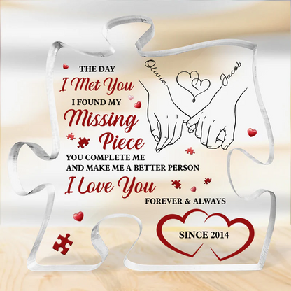 Couple Personalized Custom Puzzle Shaped Acrylic Plaque - Gift For Husband Wife, Anniversary
