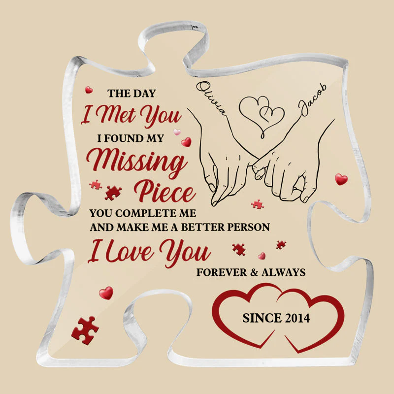 Couple Personalized Custom Puzzle Shaped Acrylic Plaque - Gift For Husband Wife, Anniversary