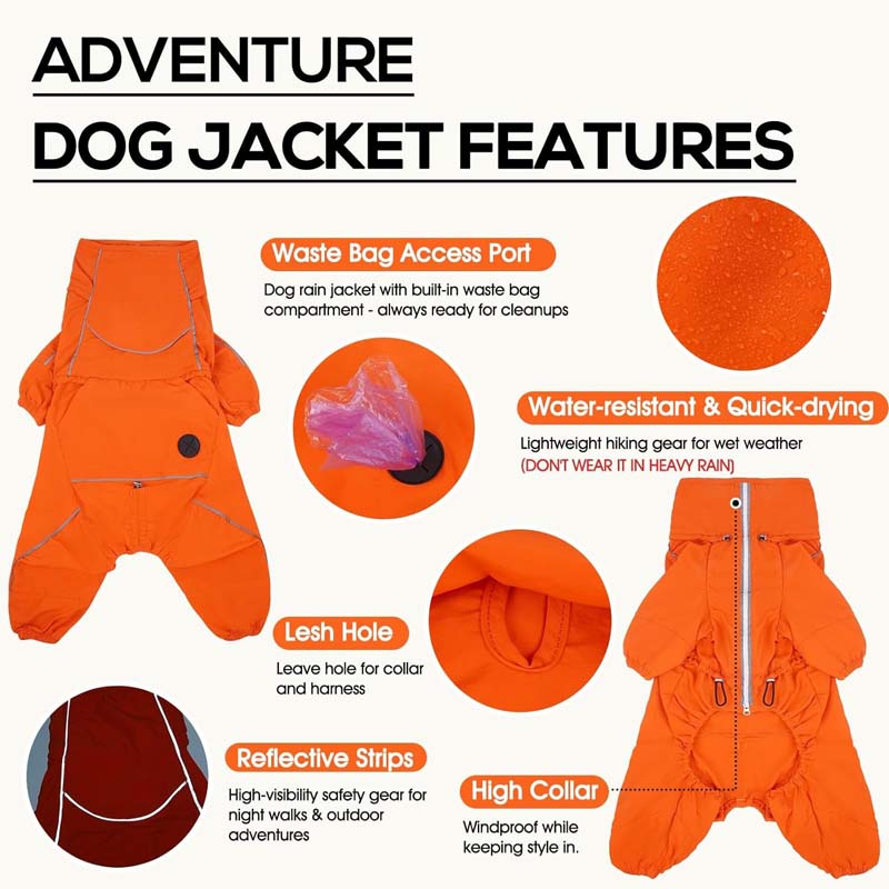 Dog Jacket Windproof Splash-proof Anti-static Warm & Cold-resistant Adjustable Jacket Dogs Rain Coat