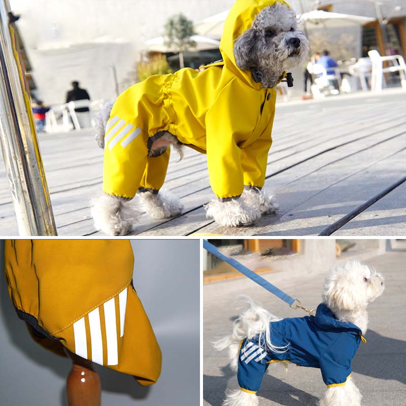 Dog Raincoat for Small Dogs Adjustable Four-Legged Reflective Dogs Rain Coat