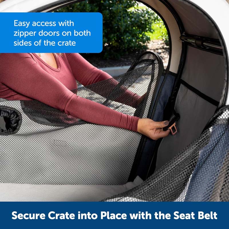 Aluminum Frame Dog Crate Folds Down For Storage Secures With Headrest Strap And Seatbelt Portable Pet Crate For Car