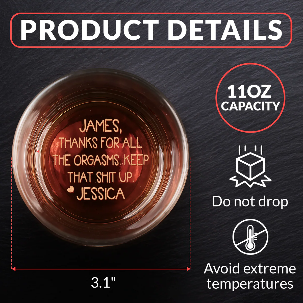 Thanks For All The Orgasms Anniversary Gift For Him - Personalized Engraved Whiskey Glass